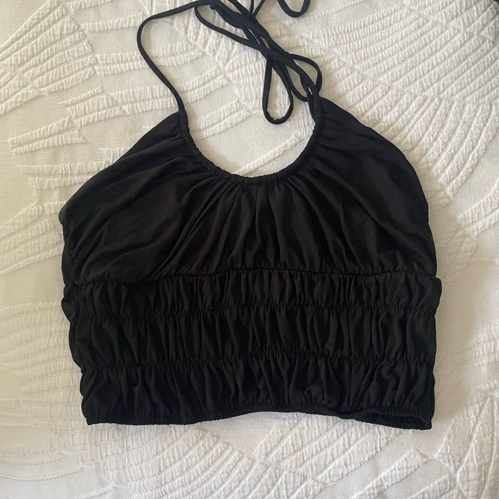 Sunday in Brooklyn Black Gathered Halter Top